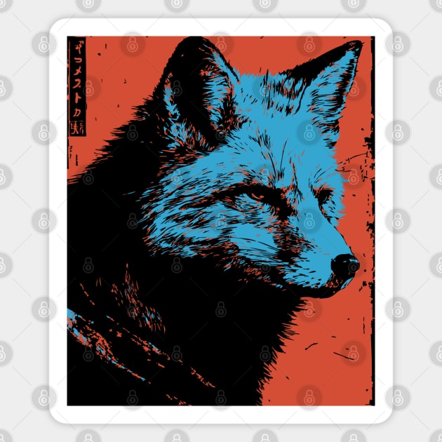 Sly Fox Japanese Art | Blue & Red Ukiyo-e Style Magnet by TuncGK